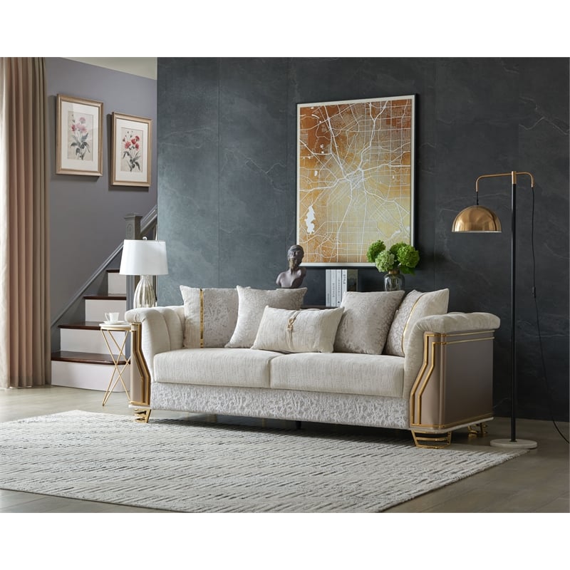 Chateau 2Pc Luxury Living Room Set with Gold Stainless Steel Legs in Cream