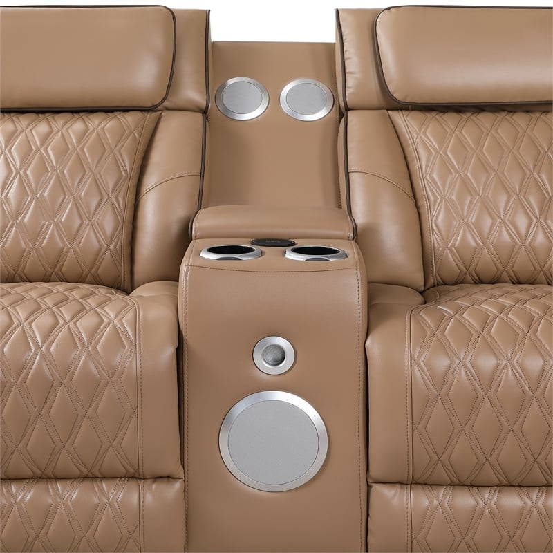 Fortuner Power Recliner Sectional in Caramel made with wood & Faux Leather