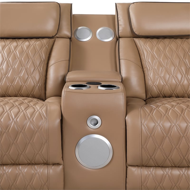 Fortuner Power Recliner Sectional in Caramel made with wood & Faux Leather