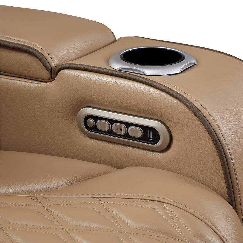 Fortuner Power Reclining Loveseat in Caramel made with wood & Faux Leather