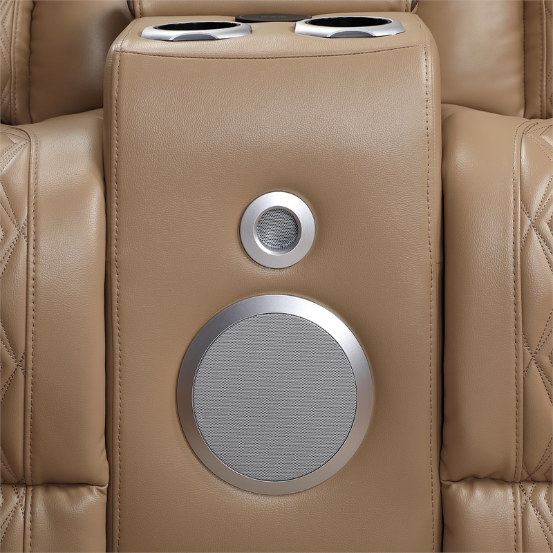 Fortuner Power Reclining Loveseat in Caramel made with wood & Faux Leather