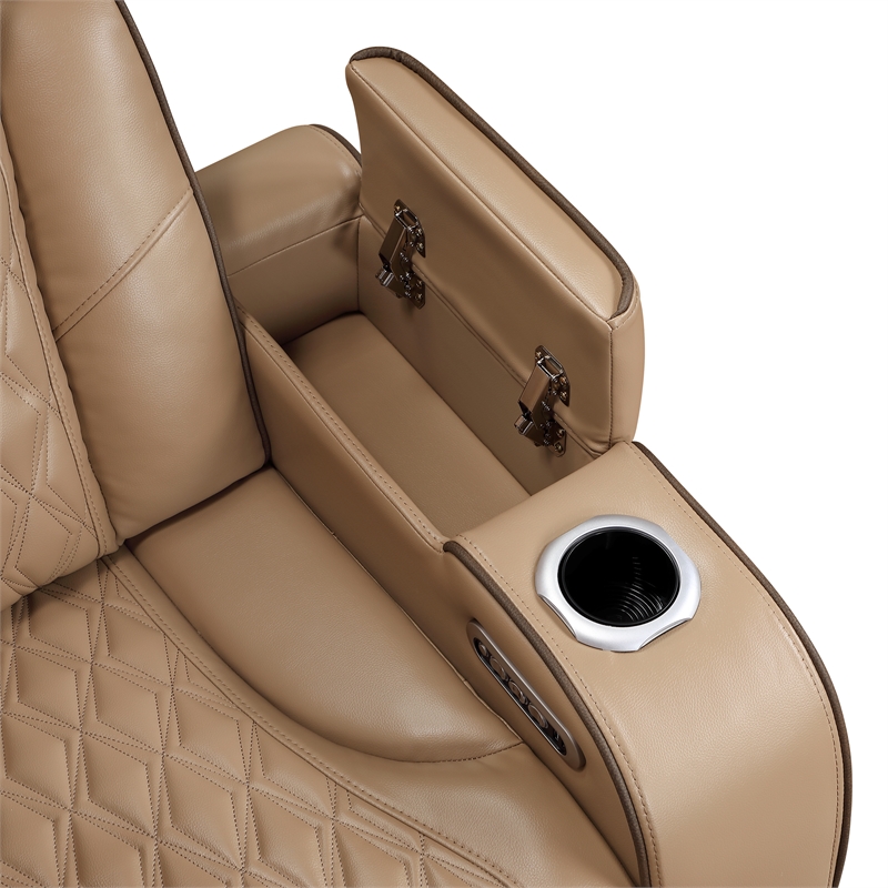 Fortuner Power Reclining Loveseat in Caramel made with wood & Faux Leather