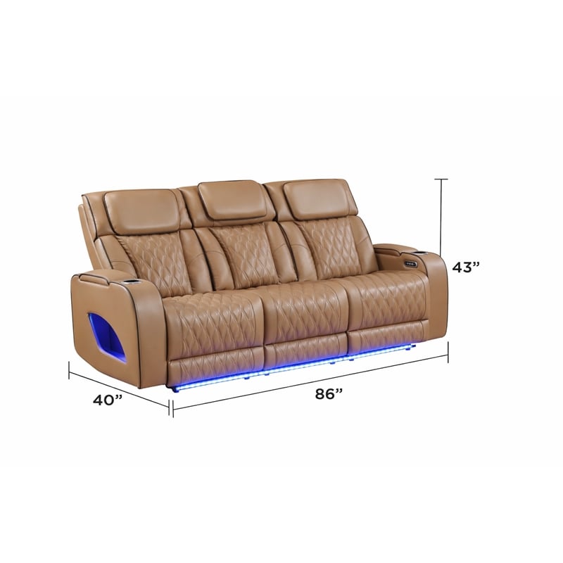Fortuner 2pc Power Reclining Sofa and Loveseat Set in Caramel Faux Leather