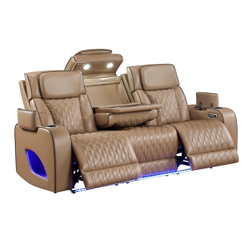 Fortuner 2pc Power Reclining Sofa and Loveseat Set in Caramel Faux Leather