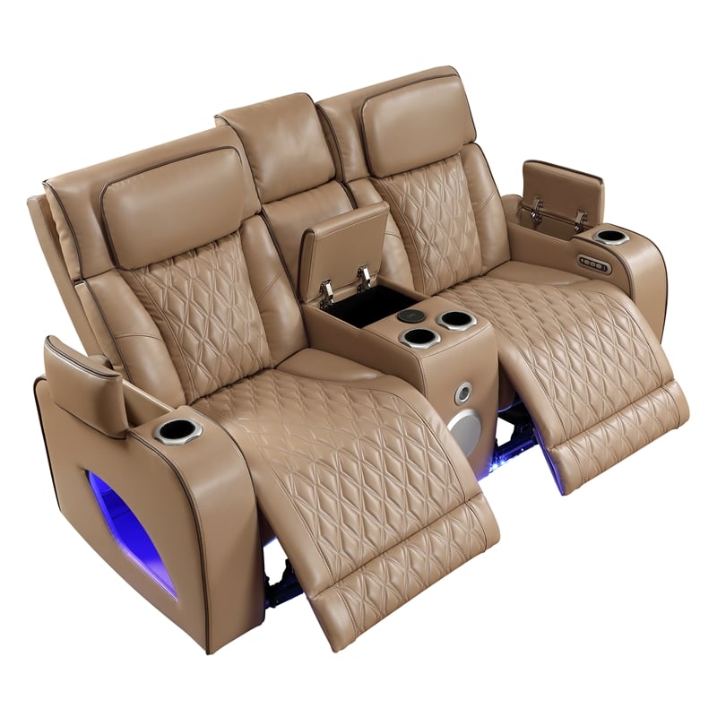 Fortuner 2pc Power Reclining Sofa and Loveseat Set in Caramel Faux Leather
