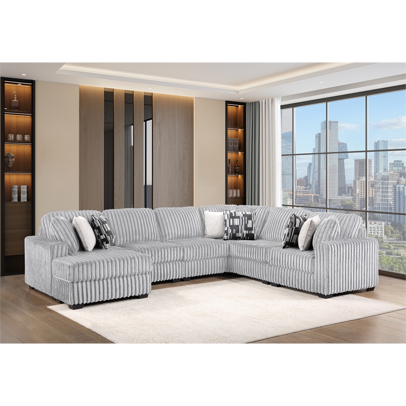 Snuggle Modern Polyester Sectional with Woven Upholstery in Gray