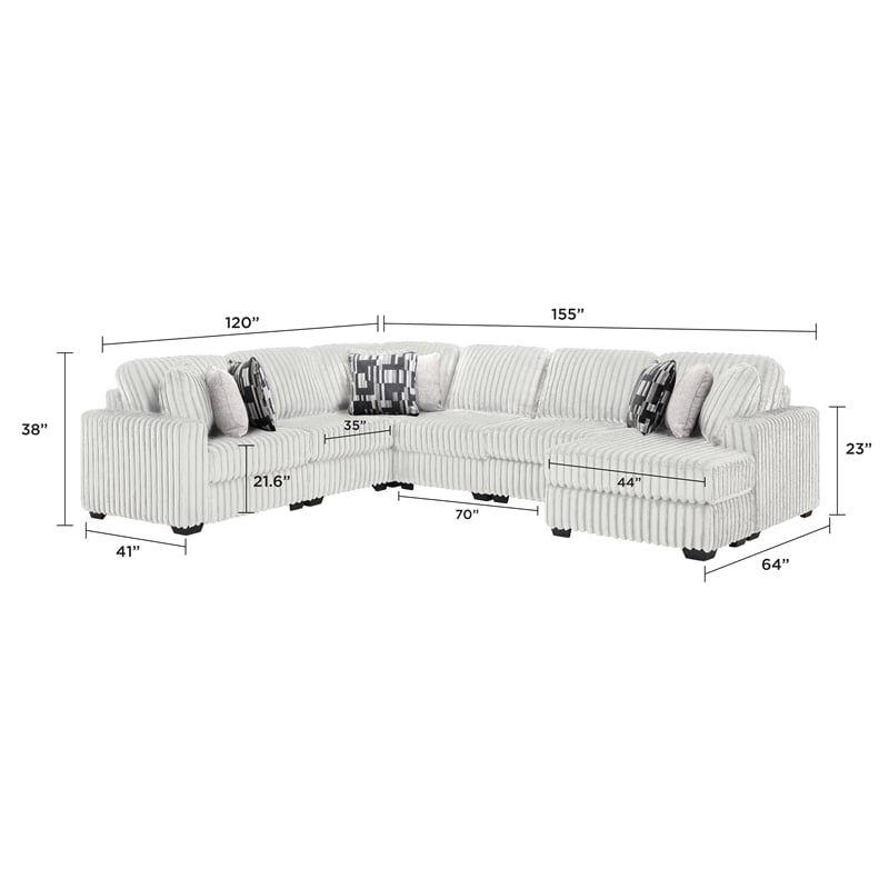 Snuggle Modern Polyester Sectional with Woven Upholstery in Cream