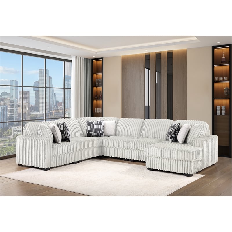 Snuggle Modern Polyester Sectional with Woven Upholstery in Cream