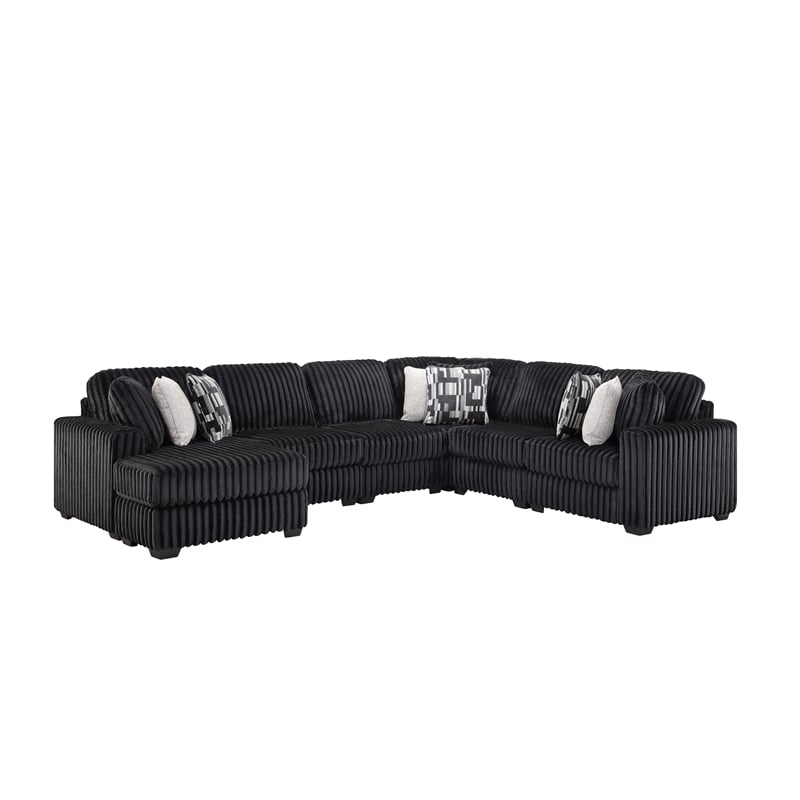 Snuggle Modern Polyester Sectional with Woven Upholstery in Black