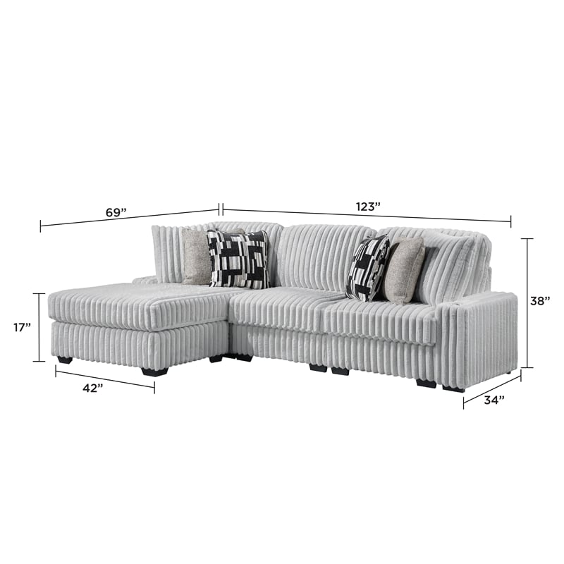 Puffy Modern Polyester Sectional with Woven Upholstery in Gray