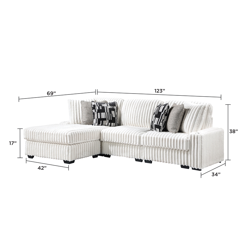Puffy Modern Polyester Sectional with Woven Upholstery in Cream