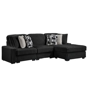 Puffy Modern Polyester Sectional with Woven Upholstery in Black