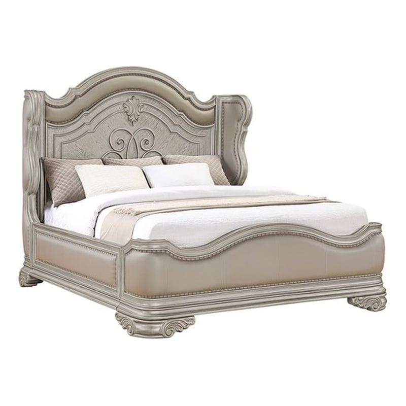 Bella Traditional Style Queen Bed Made with Wood in Champagne