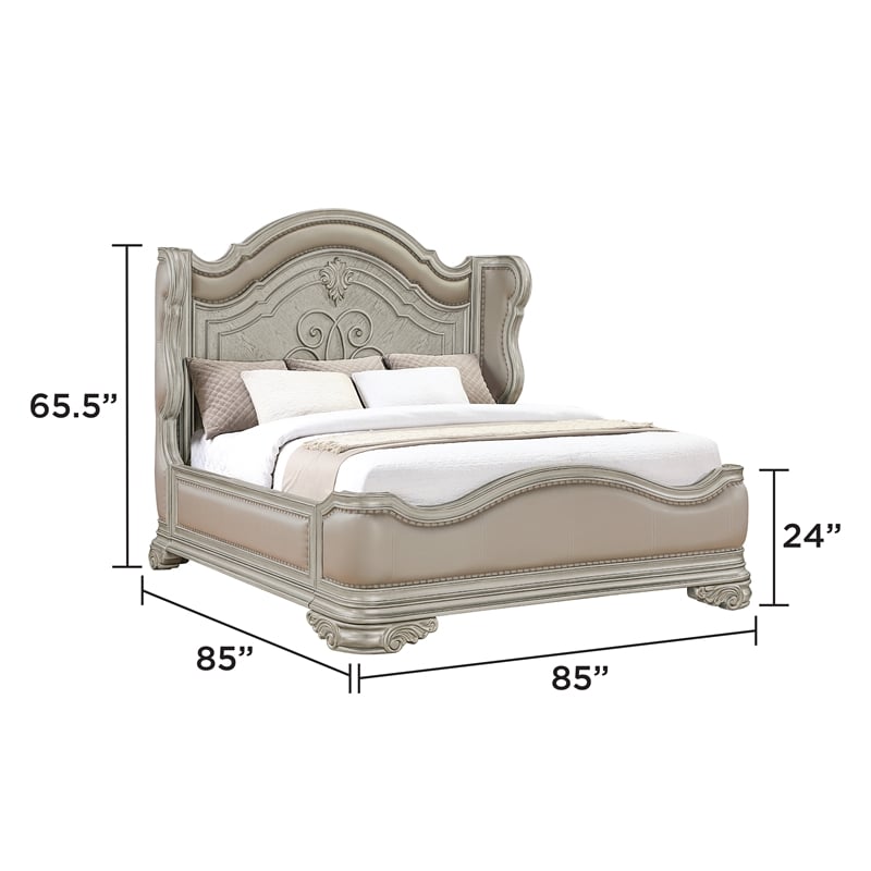 Bella Traditional Style King Bed Made with Wood in Champagne
