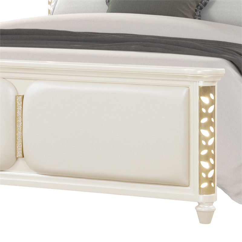 Cinderella Traditional Style King Upholstered Bed with LED and Gold Accents
