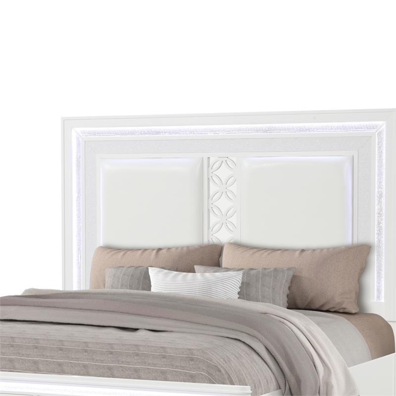 Abigale King Bed Polyurethane Upholstered Headboard Storage Footboard in White