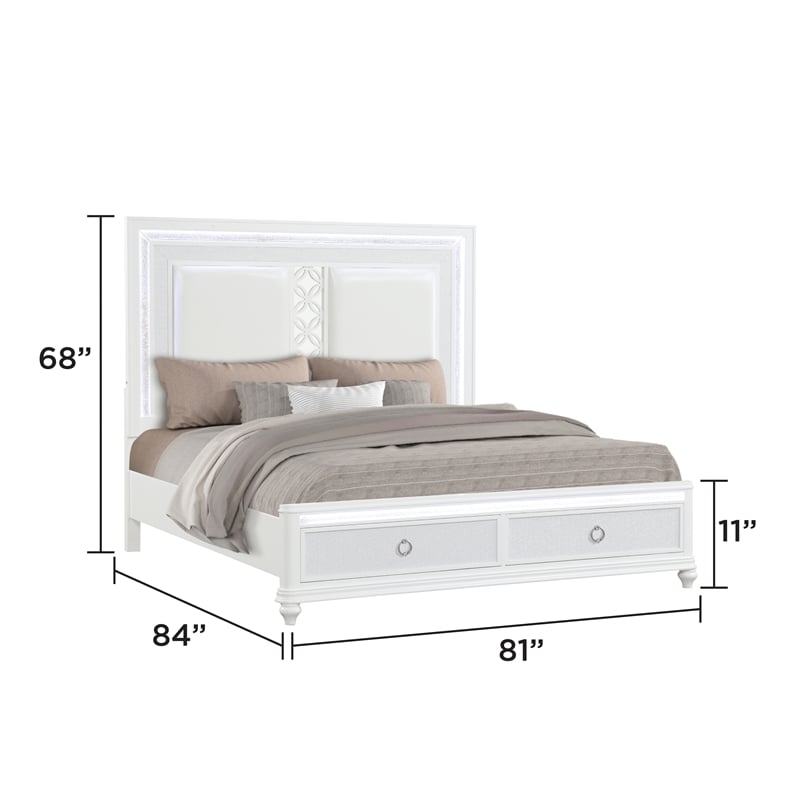 Abigale King Bed Polyurethane Upholstered Headboard Storage Footboard in White