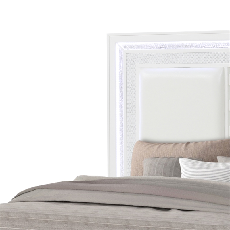 Abigale King Bed Polyurethane Upholstered Headboard Storage Footboard in White