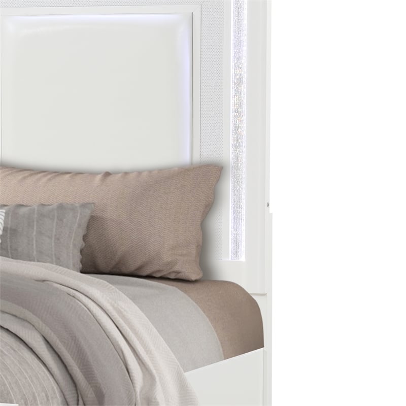 Abigale King Bed Polyurethane Upholstered Headboard Storage Footboard in White