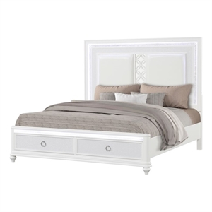 Abigale King Bed Polyurethane Upholstered Headboard Storage Footboard in White