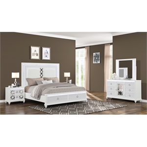 Abigale Queen 4Pc Bedroom Set LED Storage Bed & Polyurethane Headboard in White