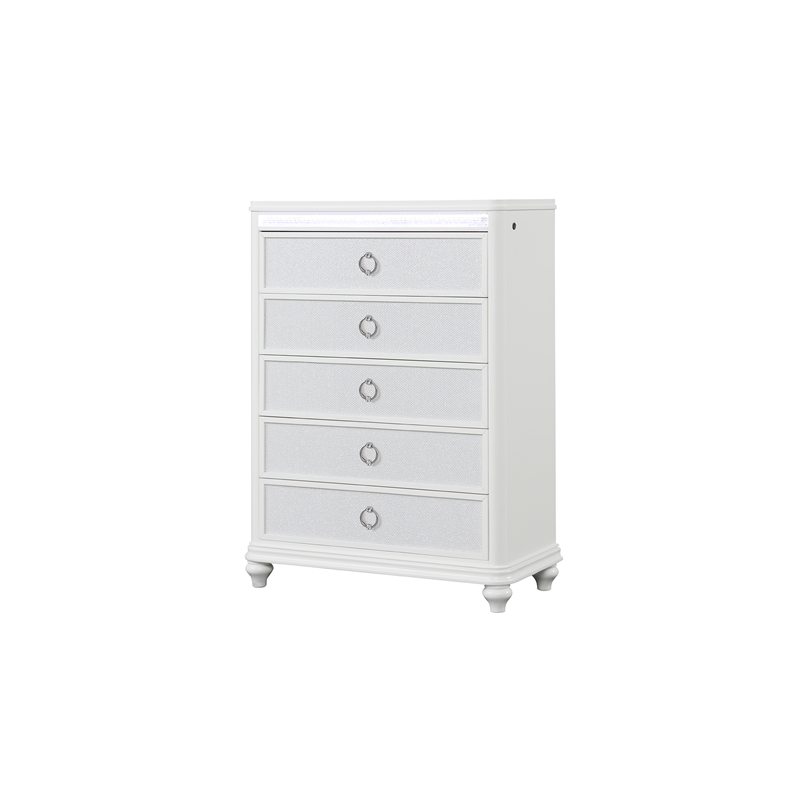 Abigale 5 Piece wood Bedroom Set LED Storage Bed and Nightstand in White