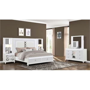 Abigale 4 Piece Wood Bedroom Set with LED Storage Bed in White