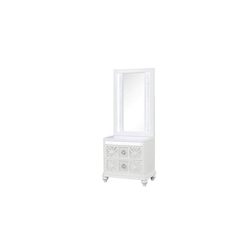 Abigale Queen 5 Piece Wood Bedroom Set with LED Storage Bed in White