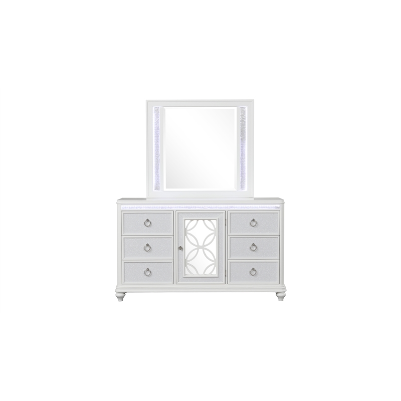 Abigale 6 Drawer Dresser LED Storage with Textured Drawer Fronts in White