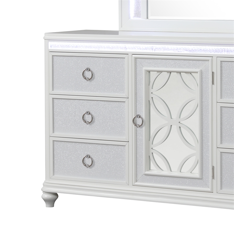 Abigale 6 Drawer Dresser LED Storage with Textured Drawer Fronts in White
