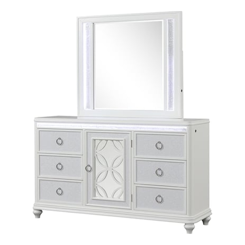 Abigale 6 Drawer Dresser LED Storage with Textured Drawer Fronts in White