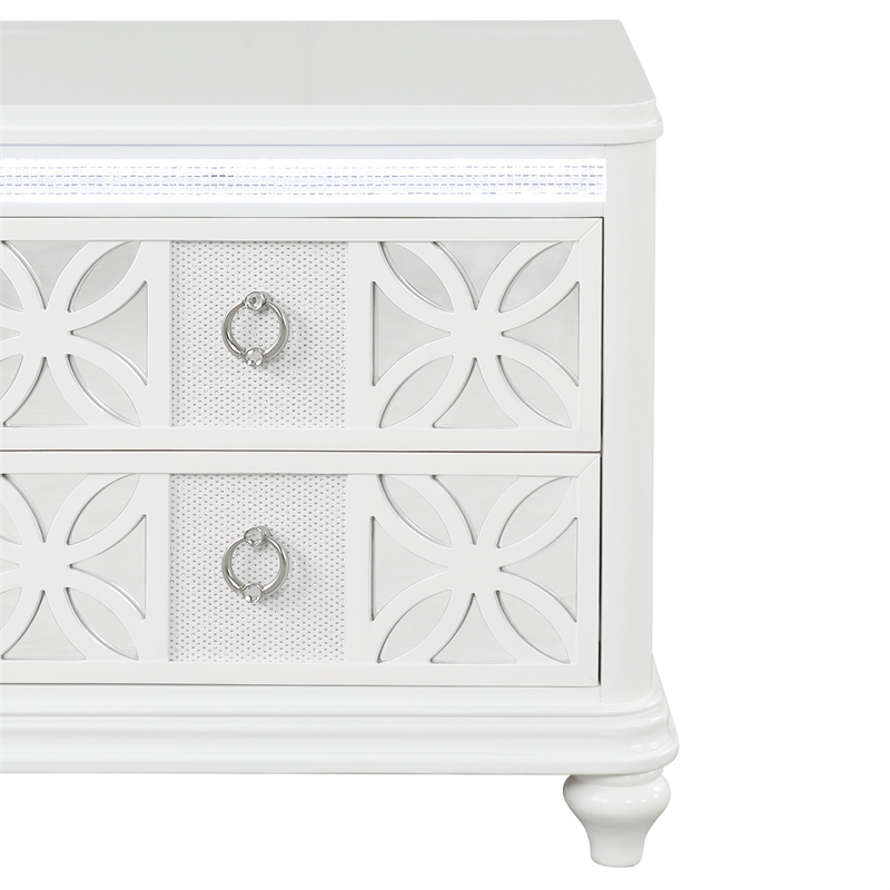 Abigale 2 Drawer Wood Nightstand with Overlay Design in White