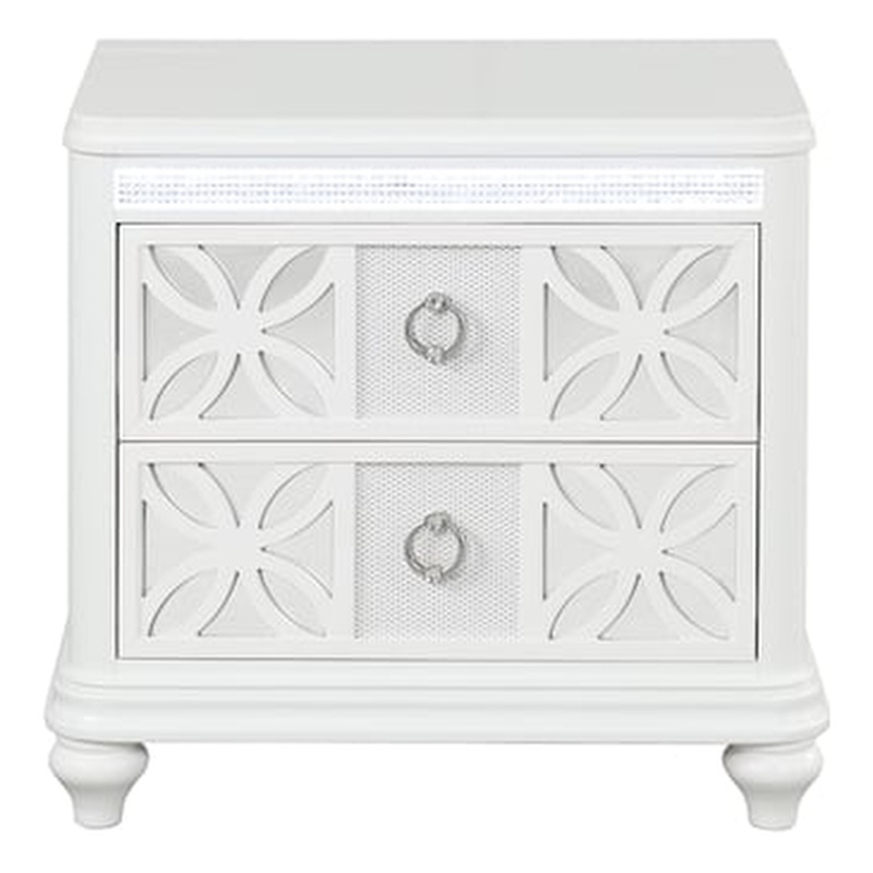 Abigale 2 Drawer Wood Nightstand with Overlay Design in White