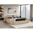 ZOYA Queen Size Bed with Massager Made with Wood and Faux Leather in Caramel