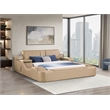 ZOYA Queen Size Bed with Massager Made with Wood and Faux Leather in Caramel