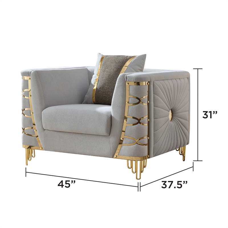 CONTESSA Modern Luxe Upholstered Accent Chair in Gray with Gold Frame