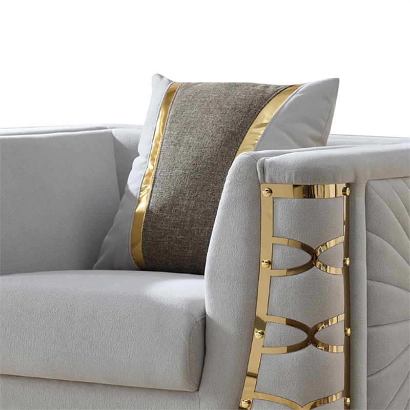 CONTESSA Modern Luxe Upholstered Accent Chair in Gray with Gold Frame