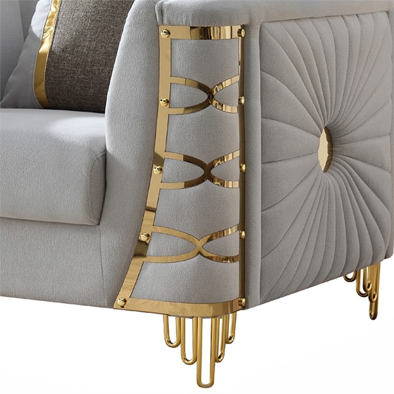 CONTESSA Modern Luxe Upholstered Accent Chair in Gray with Gold Frame