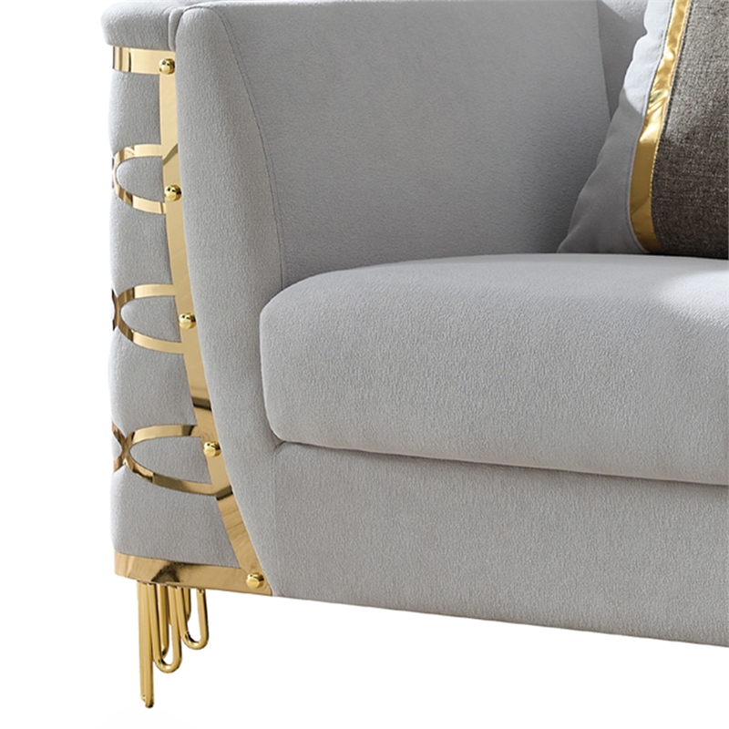 CONTESSA Modern Luxe Upholstered Accent Chair in Gray with Gold Frame