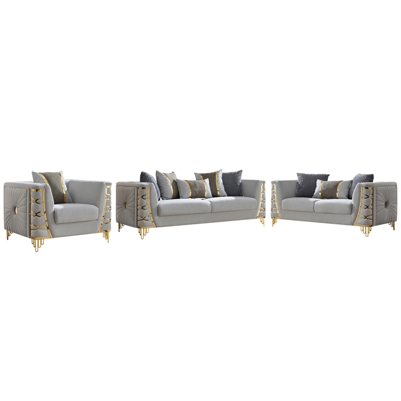 CONTESSA Modern Luxe Upholstered Accent Chair in Gray with Gold Frame