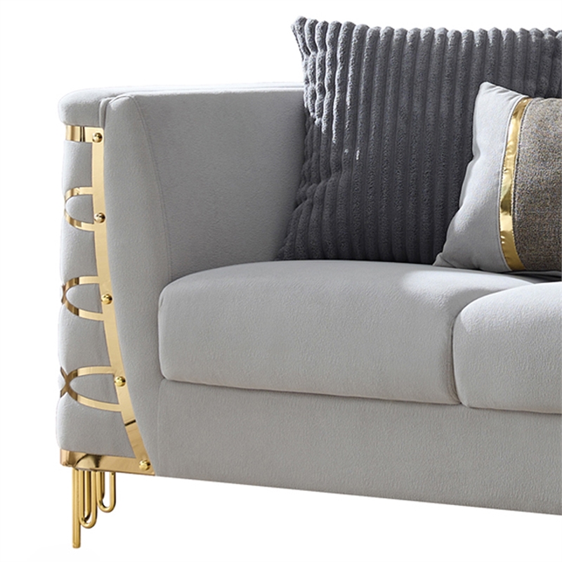CONTESSA Modern Luxe Upholstered Loveseat in Gray with Gold Accents