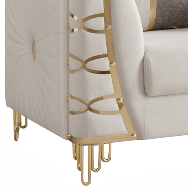 CONTESSA Modern Luxe Upholstered Accent Chair in Beige with Gold Frame