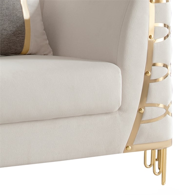 CONTESSA Modern Luxe Upholstered Accent Chair in Beige with Gold Frame