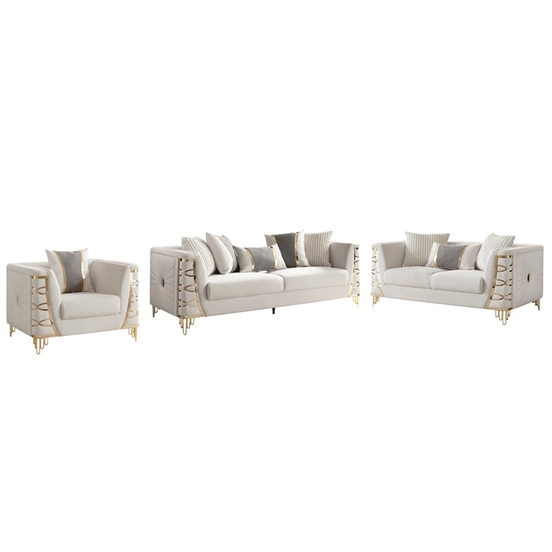 CONTESSA Modern Luxe Upholstered Accent Chair in Beige with Gold Frame