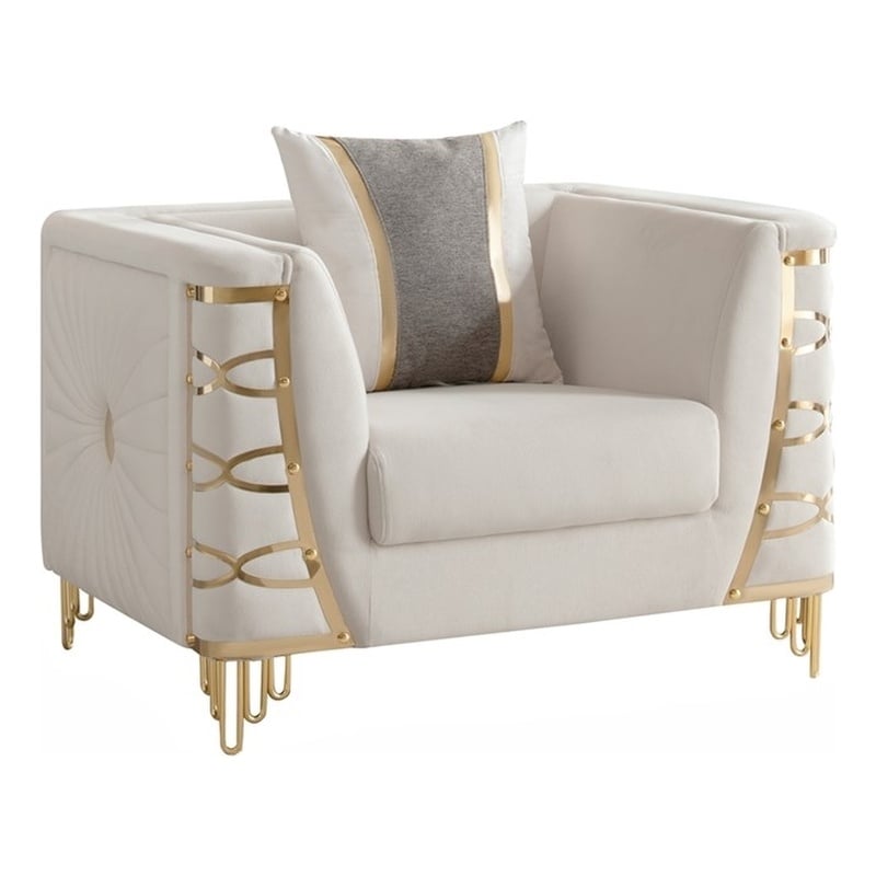 CONTESSA Modern Luxe Upholstered Accent Chair in Beige with Gold Frame