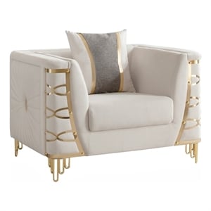 CONTESSA Modern Luxe Upholstered Accent Chair in Beige with Gold Frame