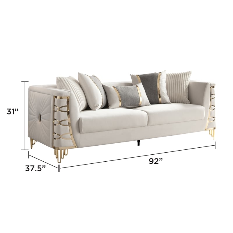 CONTESSA Modern Luxe Upholstered Sofa in Beige Gold Frame Accents