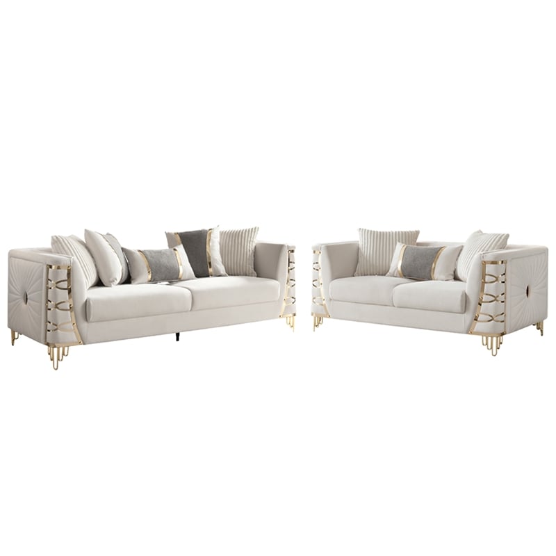 CONTESSA Modern Luxe Upholstered Sofa in Beige Gold Frame Accents