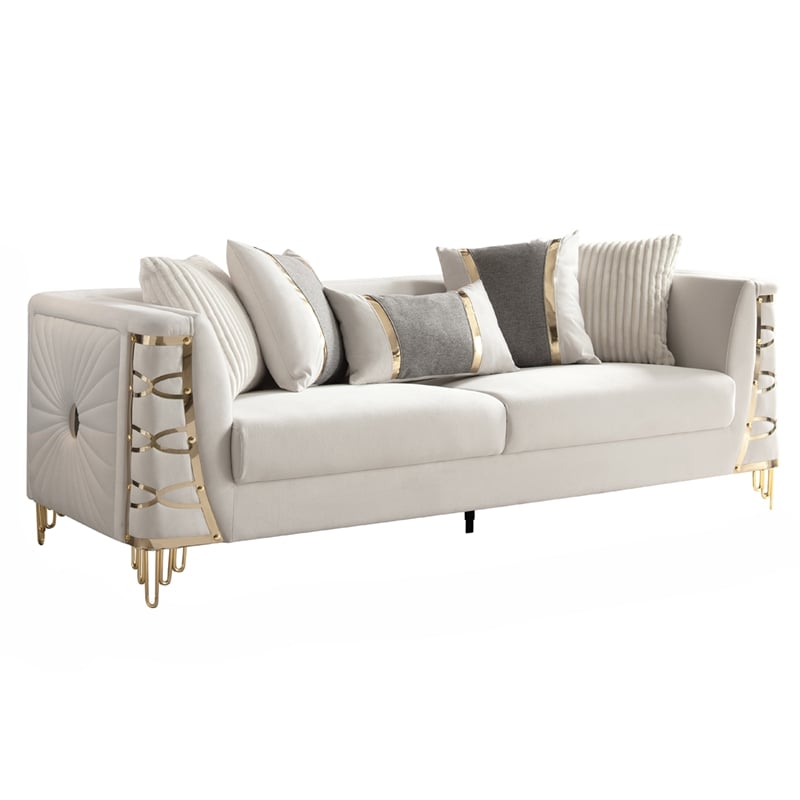 CONTESSA Modern 2 Piece Living Room Set in Beige with Gold Legs