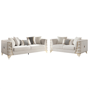 CONTESSA Modern 2 Piece Living Room Set in Beige with Gold Legs